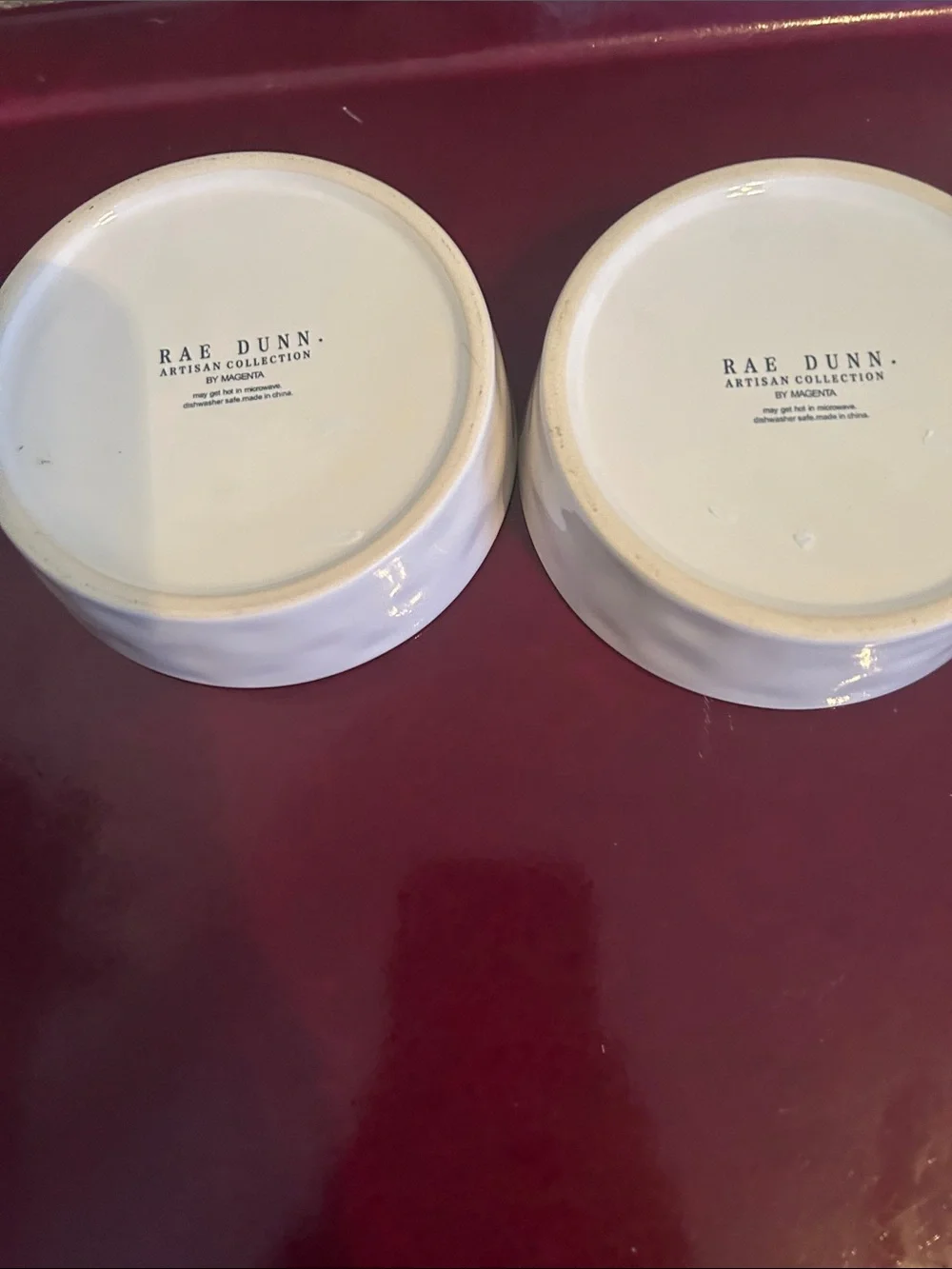 Rae Dunn Ceramic Pet Bowls - White Exterior with Pink Interior set of 2